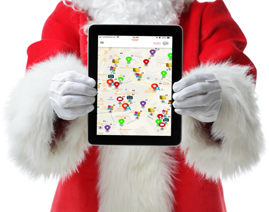 Santa holding an iPad