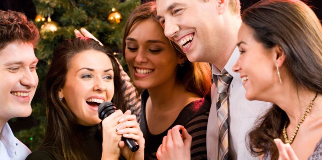 Team doing kareoke