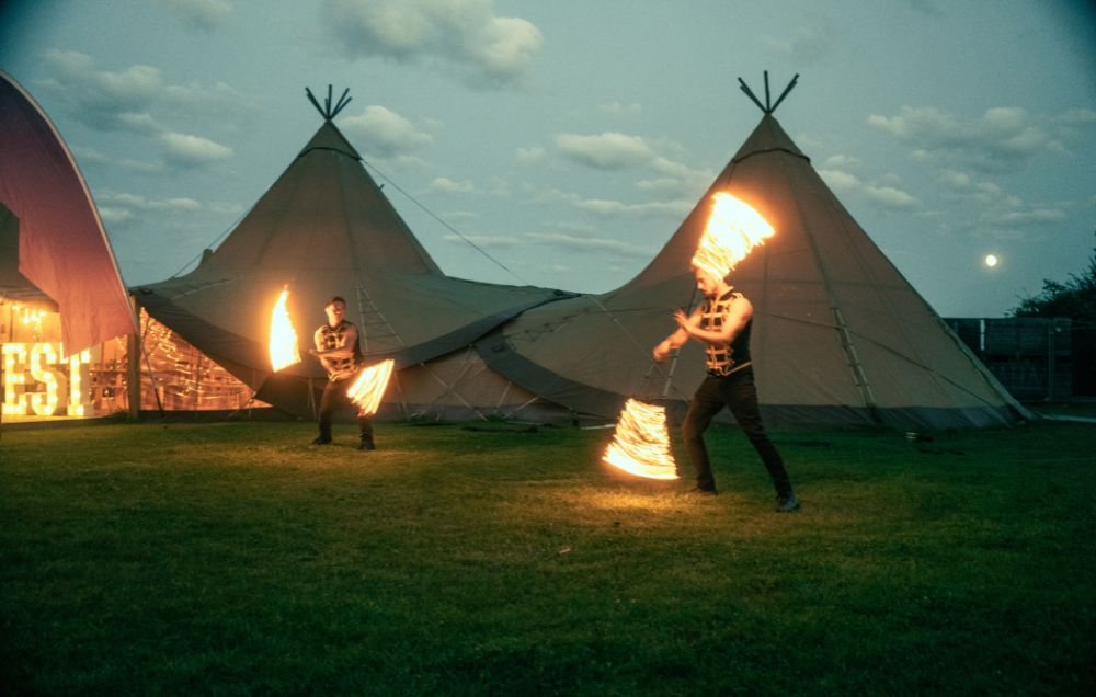Firebreathers outside tipi festival