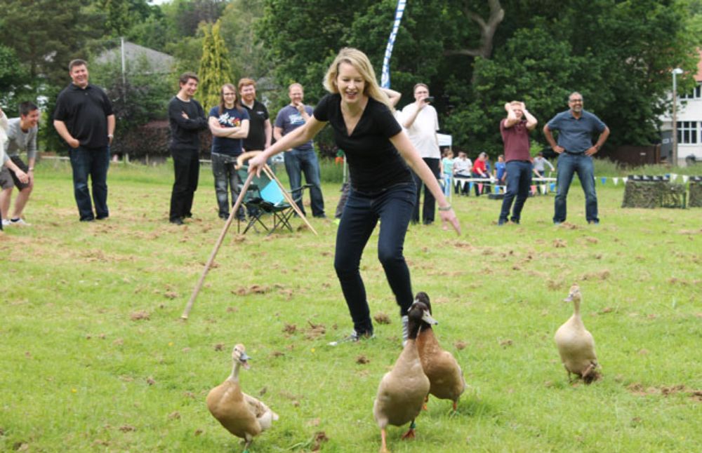 Woman doing duck herding