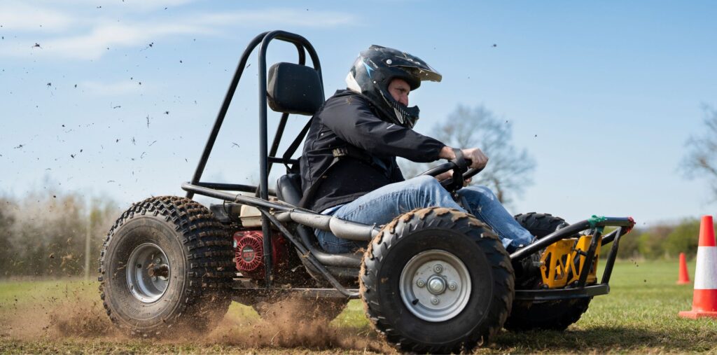 Man racing grass kart